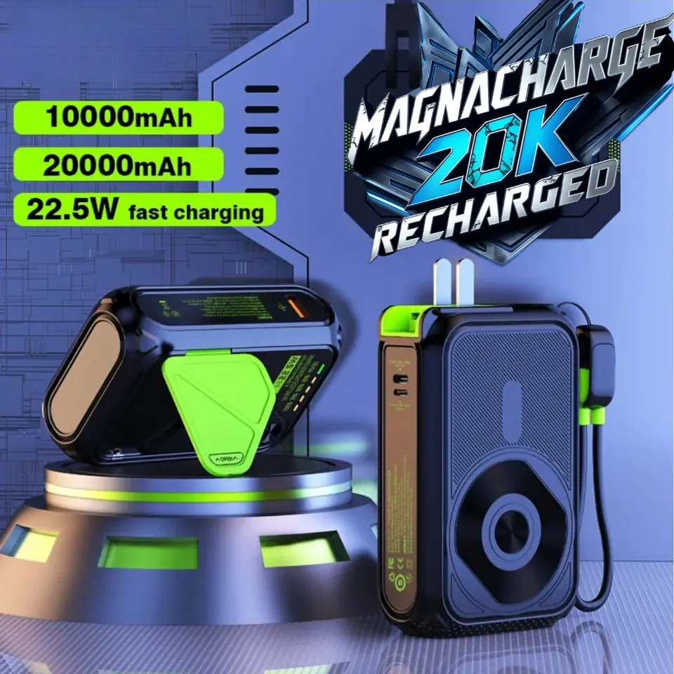 MagnaCharge 20K ReCharged-20000mAh Magnetic Wireless Power Bank Stand  Portable USB Cable Fast Charging External Battery for iPhone Samsung Xiaomi
