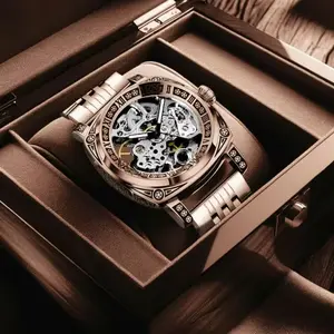 Men's Classic Business Round Dial Mechanica! Analog Skeleton Watch with Stainless Steel Strap, Automatic Mechanism, Gift for Valentine's Day