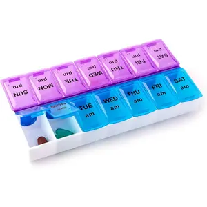 Pill Organizer 2 Times a Day, Weekly AM PM Pill Box, 7 Day Morning and Night Medicine Organizer, BPA-Free Daily Vitamin Container, Easy Open Travel Pill Case, 7.8"x3.6"x1.3"