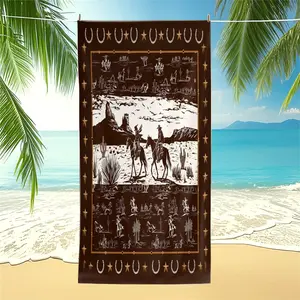 Oversize Multiple Size Mixed Western & Tropical Print Beach Towel, Premium Microfiber, Quick Dry Sand Free, Lightweight Absorbent, Vacation Travel Pool Outdoor Decor