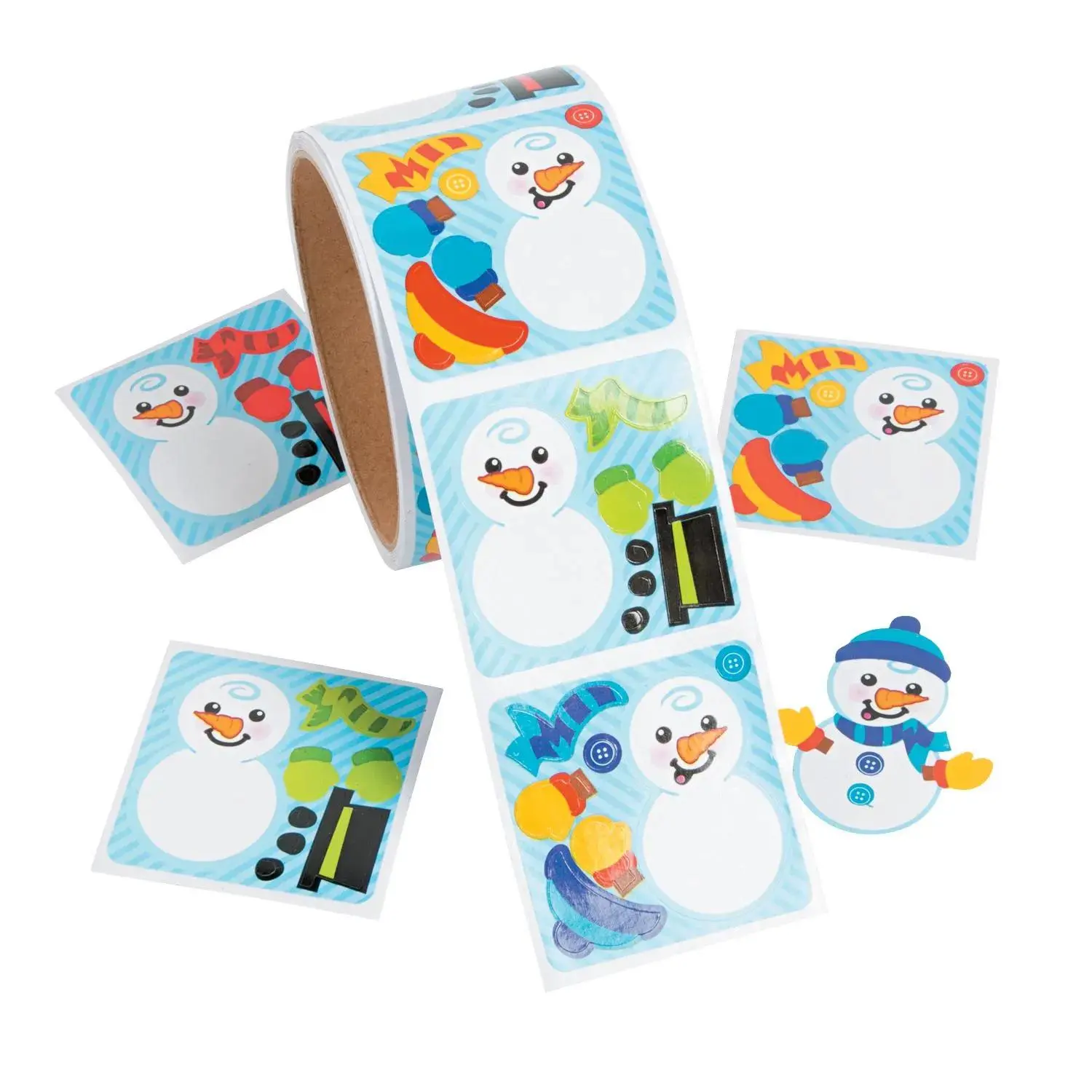 2" x 2" Mini Dress-a-Snowman Paper Sticker Roll - 50 Pc.