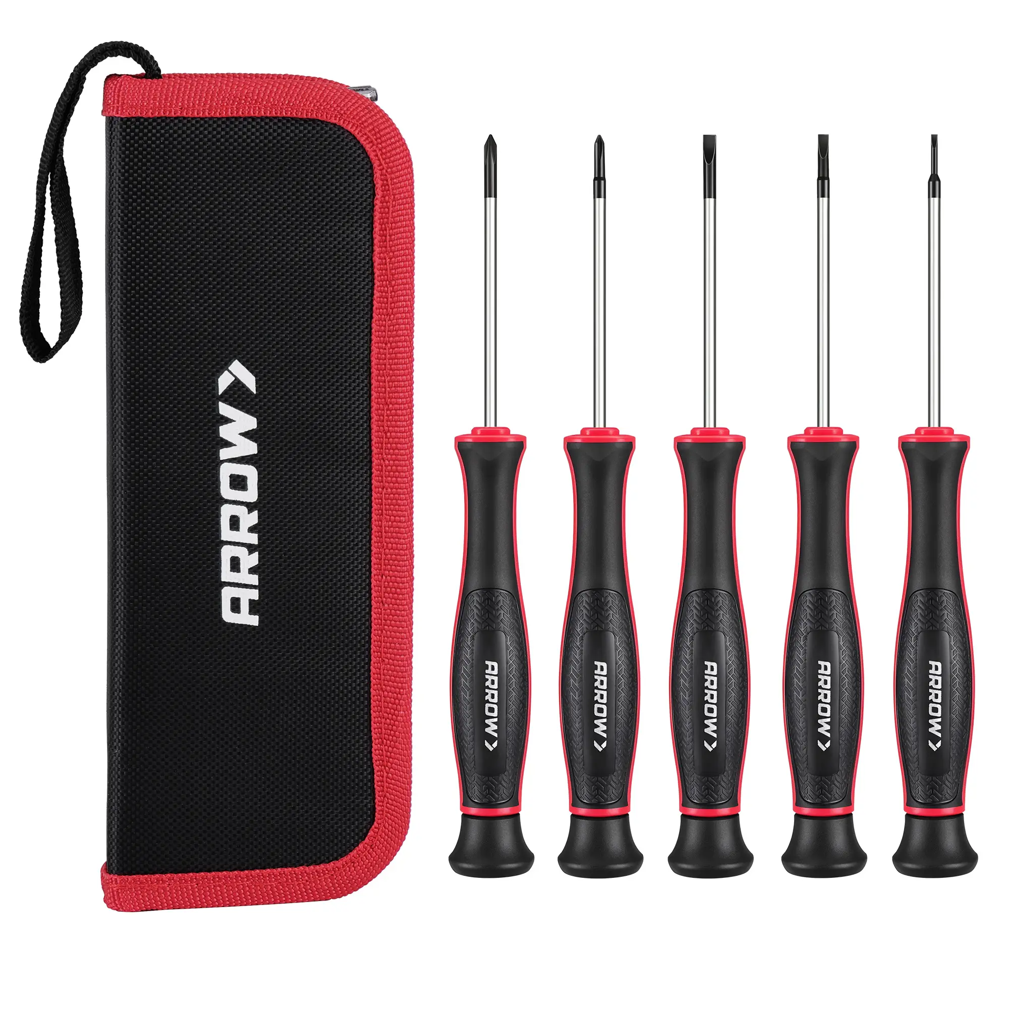 ARROW 5-Piece Precision Screwdriver Set with Pouch, Magnetic Small Screwdriver Set, Phillips, Slotted, Cr-V Steel, Mini Screw Drivers for Eyeglass, Watch, Computer, Laptop, Phone Repair