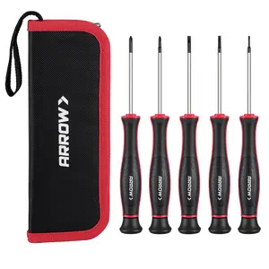 ARROW 5-Piece Precision Screwdriver Set with Pouch, Magnetic Small Screwdriver Set, Phillips, Slotted, Cr-V Steel, Mini Screw Drivers for Eyeglass, Watch, Computer, Laptop, Phone Repair