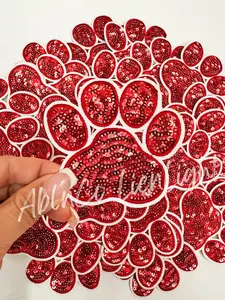 Red Sequins Paw Print Embroidery Patch Red Sequins Paw Print Embroidery Patch