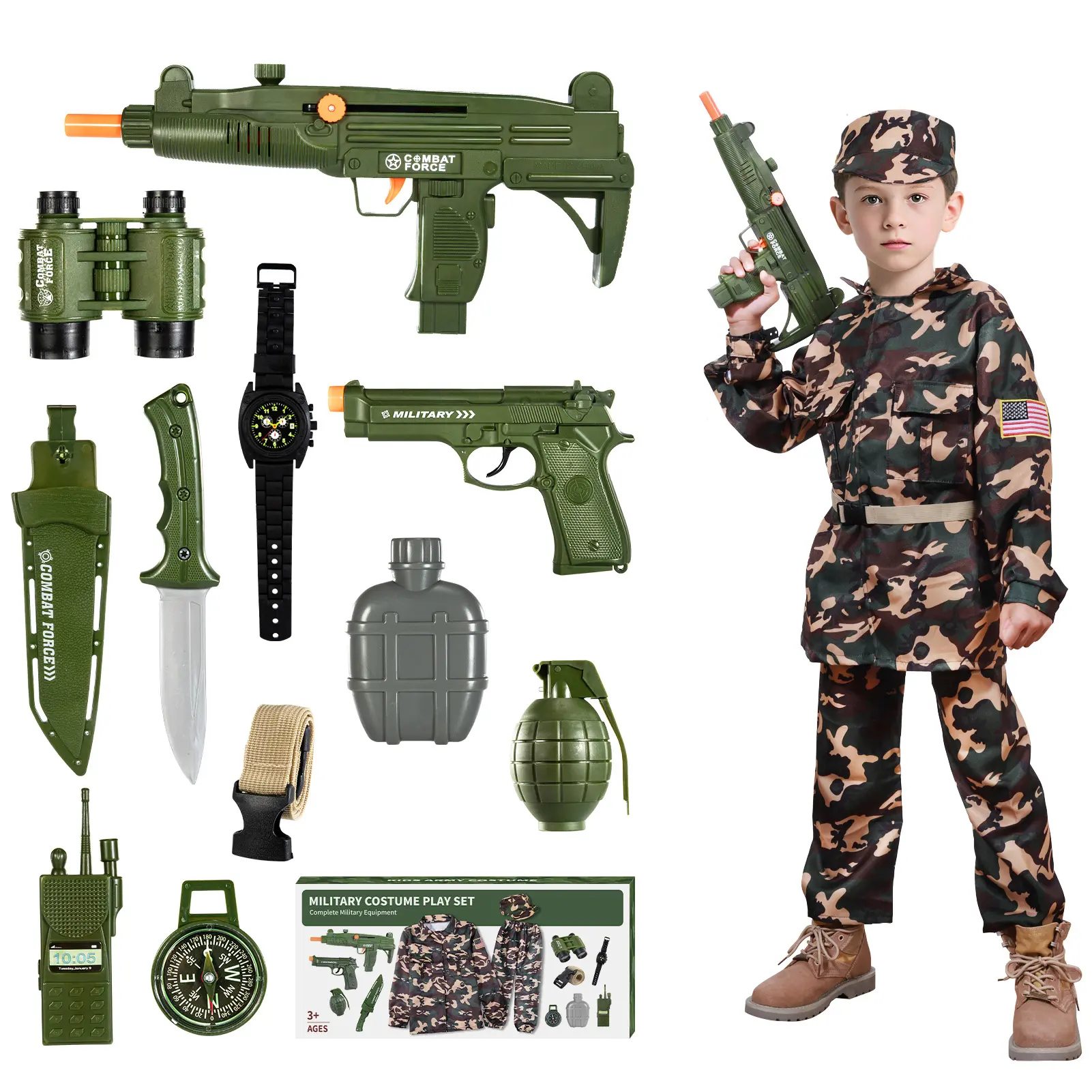 Boys' Military-Themed Plastic Roleplay Toys Set - 3-12 Years (6-8 Years Included), Complete Tactical Gear, Realistic Accessories, Halloween Costume, Birthday/Christmas Gift, Aids Children Development, Learning, Memory Training & Observation, Ages 3-12