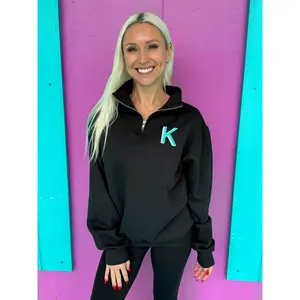 Black Embroidered Initial Quarter Zip Pullover (S-XL)