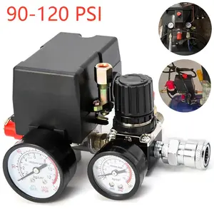 SJPACK Air Compressor Pressure Switch Control Valve 90-120PSI Regulator Gauges with Dual Gauges for Accurate Monitoring & Adjustable Outlet
