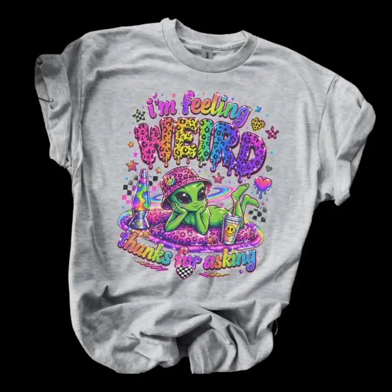 I’m feeling weird, thanks for asking Bleached Shirt Comfy Unisex Jersey Top Casual Vintage Style Short Sleeve Crew Neck Medium Length
