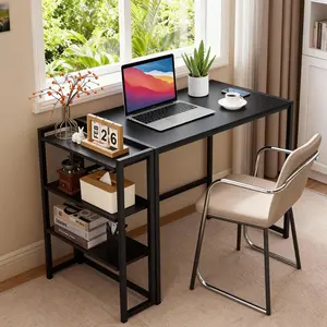 Folding Desk, 35 Inch Foldable Computer Desk with Storage Shelf, Small Computer Desk for Small Spaces, No Assembly Writing Table for Home Office Bedroom Dorm