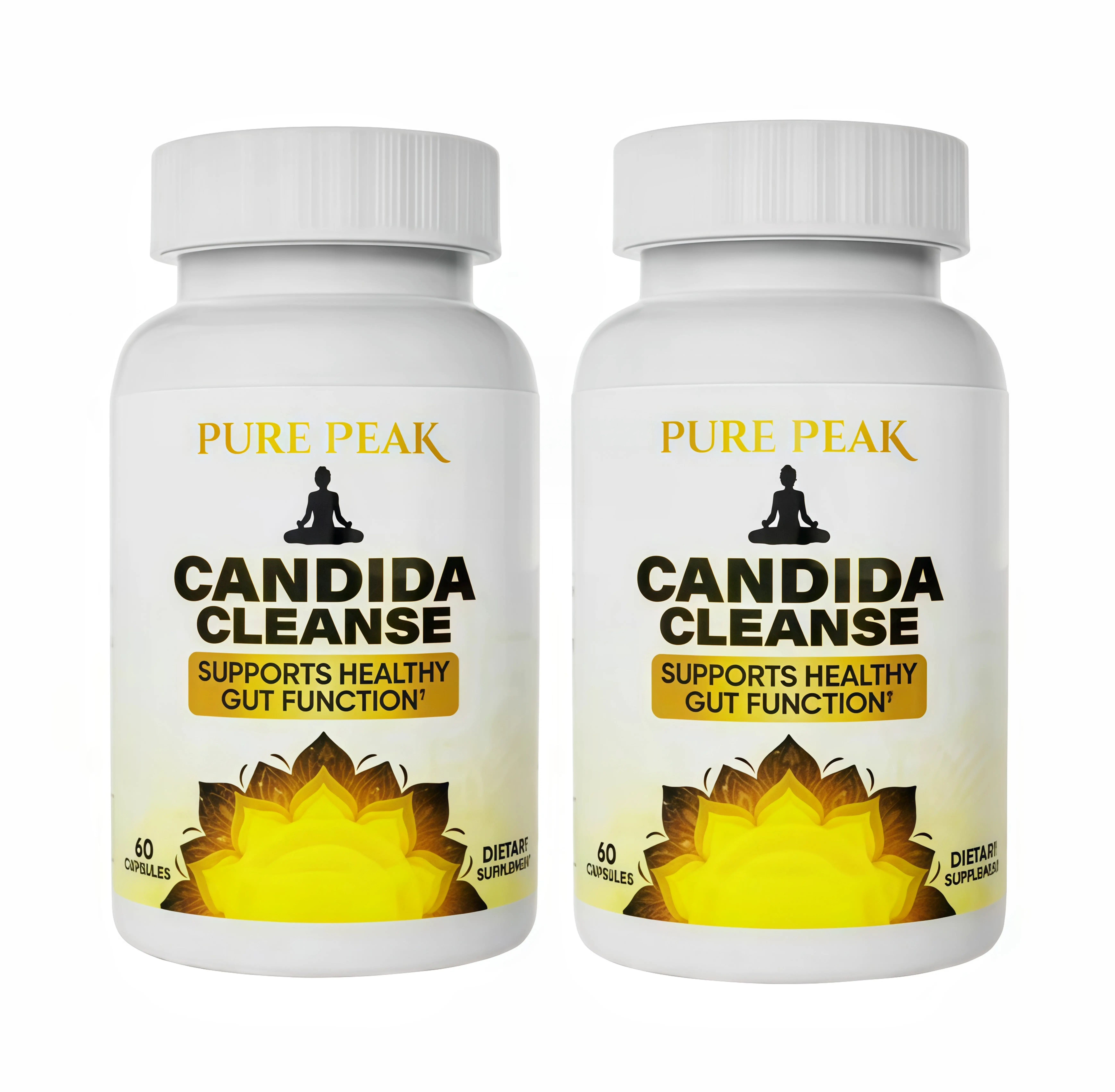 2 Pack Pure Peak Candida Cleanse Supplement -DR Supports Healthy Gut Function & Intestinal Balance, with Oregano, Caprylic Acid, LactoSpore Probiotics, Wormwood, Black Walnut - 60 Capsules
