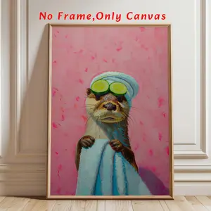 Cute Raccoon Pattern Unframed Painting, Animal Design, Modern Canvas Wall Art, Wall Decor for Home Living Room Bedroom Study Room, Art Wall Decoration, Ornaments