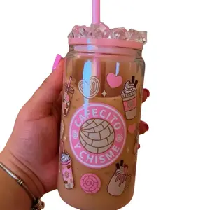 Cafecito y Chisme Edition Snow Globe 16oz Cup Handmade Glass with Pink Lid Crystal Accent Eye Catching Design Never Melts Away