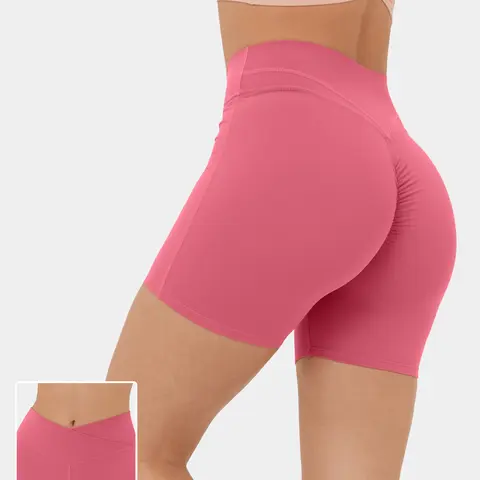 Halara Softlyzero plush High Waisted Crossover Ruched Yoga Shorts 5''