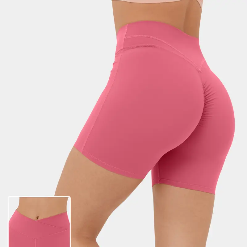 Halara Softlyzero plush High Waisted Crossover Ruched Yoga Shorts 5''