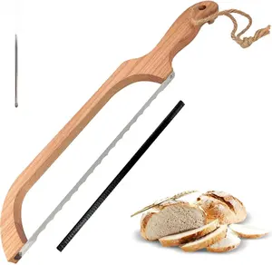 Bread Slicer for Homemade Bread,16" Wooden Sourdough Bread knife with Bow Design,Premium Stainless Steel Serrated Saw Bread cutter for Bagels, Baguettes and More