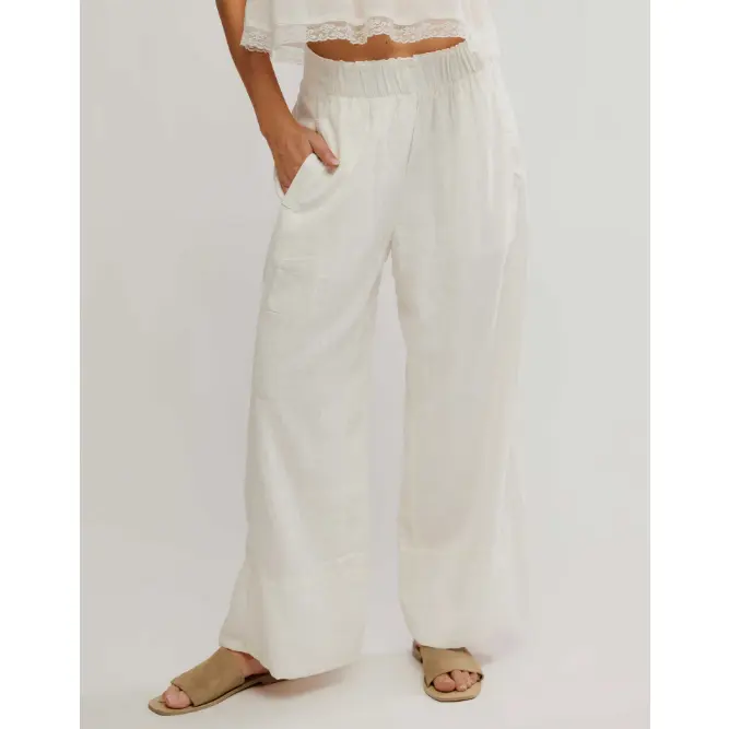 Free People Days End Women's Baggy Linen Pants - Lightweight Breathable Fabric, Casual Oversize Pull-On Bottoms with S Feature