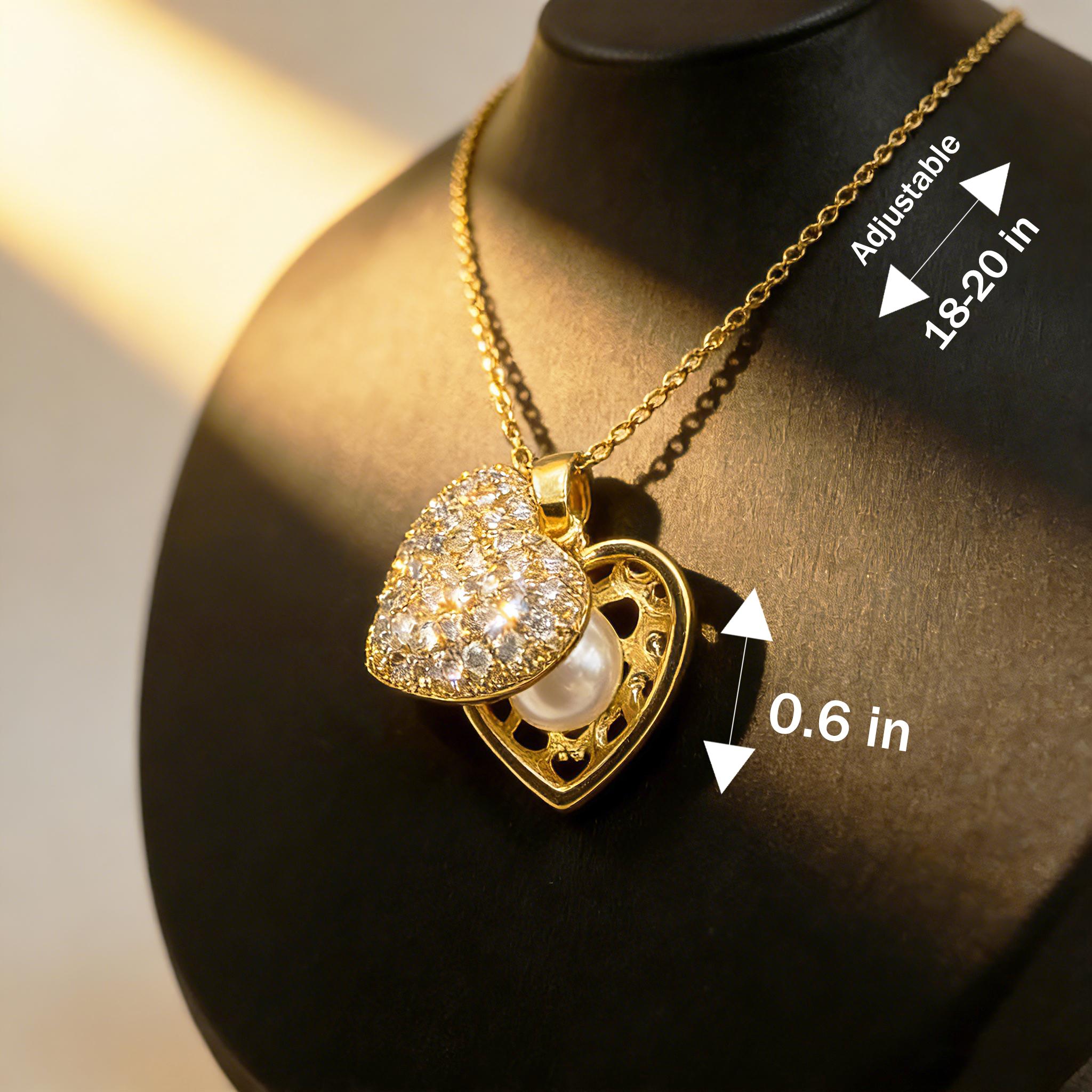 Women's mini heart necklace, gold-plated heart-shaped necklace with rhinestones, delicate small pearl necklace, personalized pendant, perfect as a birthday or anniversary gift, suitable jewelry for women and girls.