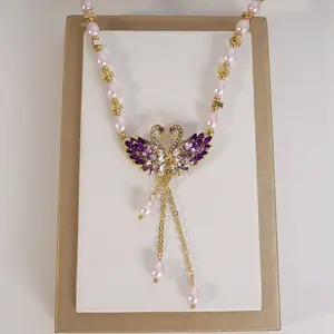 Luxury purple swan necklace, exquisite minimalist elegant pendant, fashionable and personalized jewelry, the perfect accessory for qipao dresses with sparkling crystal choker