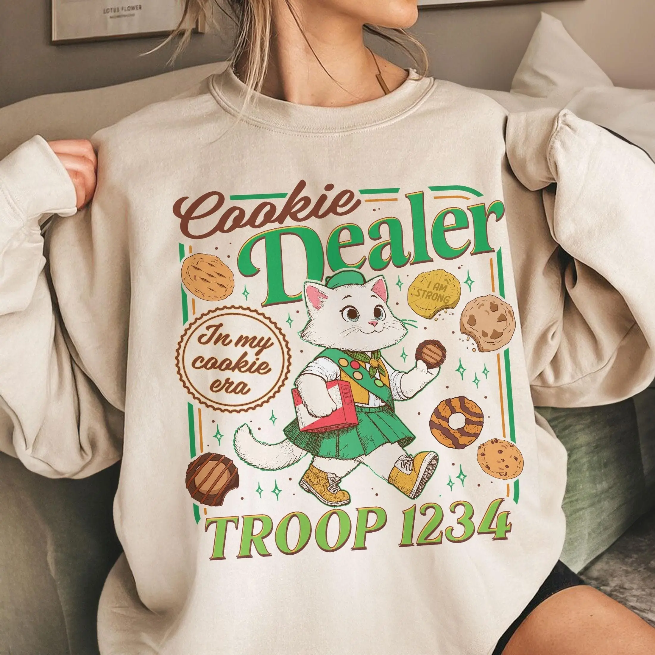 [Sale off up to 50%] Camping Girl Cookie Season Sweatshirt, Cookie Dealer Shirt, Troop Tee, It’s Cookie Time, Cute Kitty Cookie Girl, streetwear graphic tee