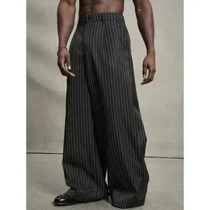 Vintage Striped Suit Pants, Unisex Loose Straight Leg, Lightweight & Comfortable Design, Casual All-Season Wear for Men Women, Casual Comfy Trouser
