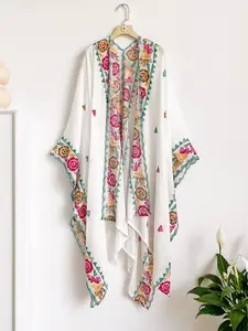 Boho Geometric Embroidered Split Scarf, Loose-Fitting, All Seasons, Perfect for Beach Vacations, Commutes, Dates, Flattering Fit