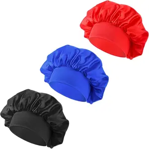 3-Pack Satin Children's Hat Curly Hair Band Girls Silk Sleep Cap Boys Elastic Wide Band Hat Children's Sleep Cap Suitable for Natural Long Hair Short Hair Overnight Use