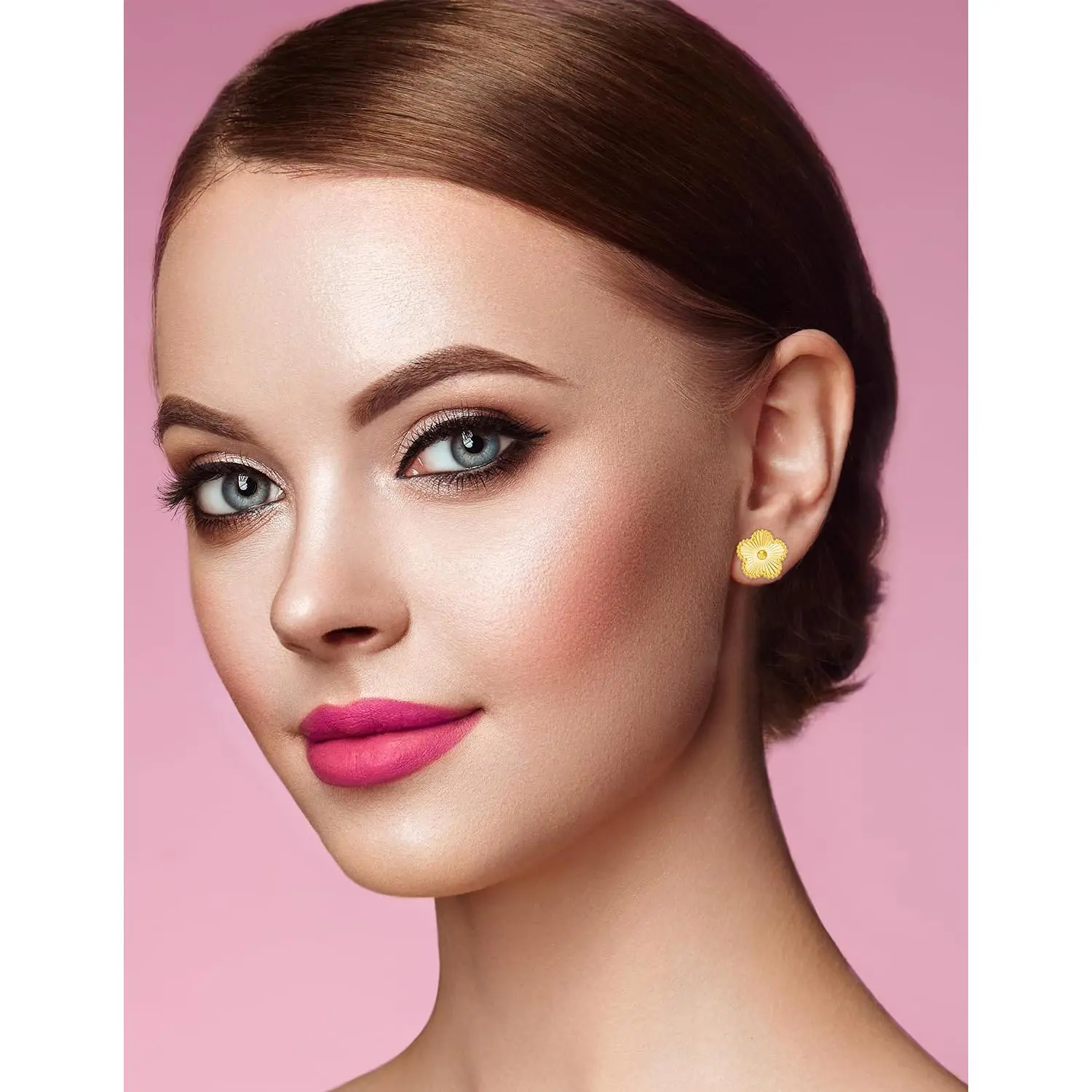 Gold Plated Stainless Steel Four Leaf Clover Stud Earrings for Women