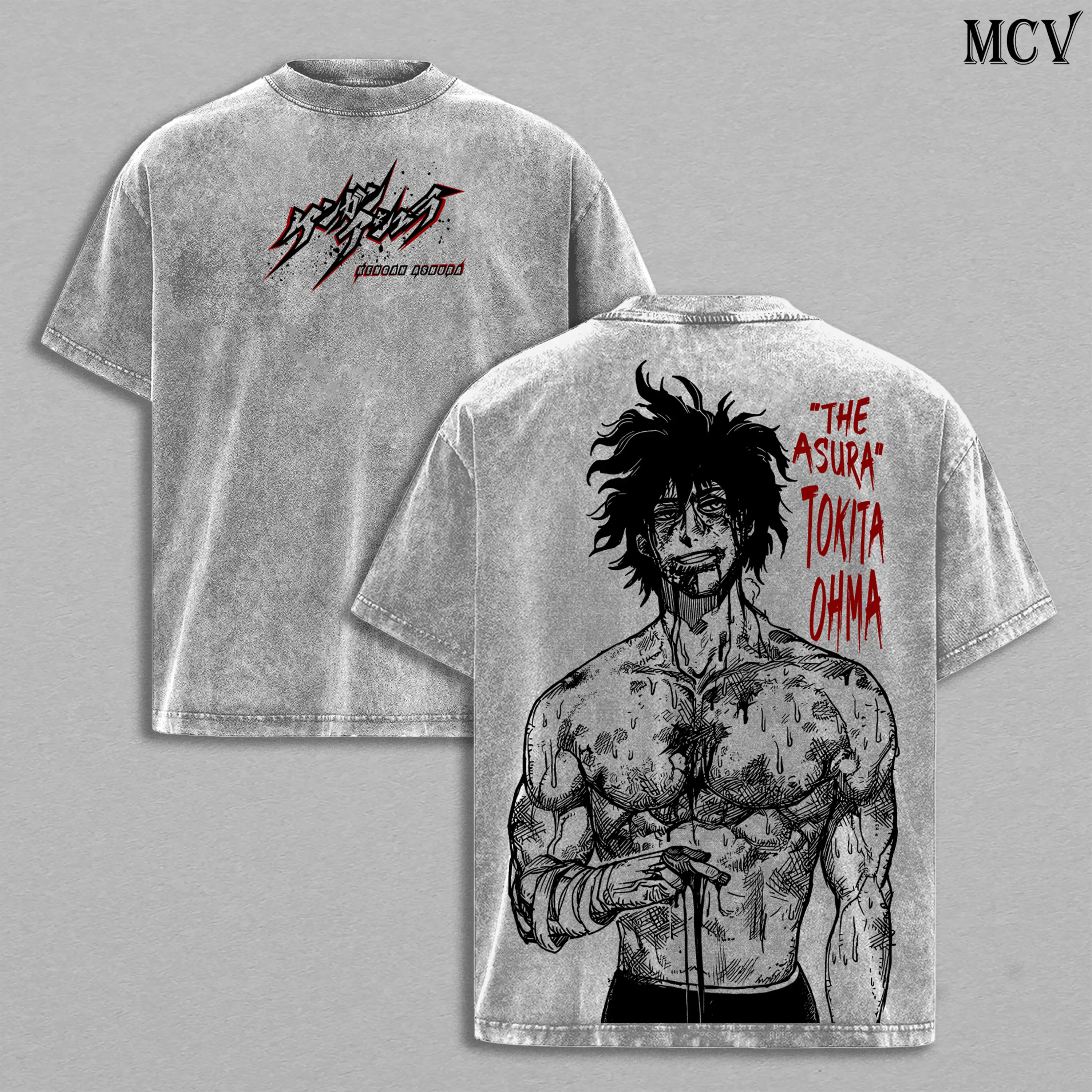 Tokita Ohma – Kengan Ashura Tee Washed Anime Manga Underground Fighter Graphic Double Printed T-Shirt, Menswear Heavy Cotton Unisex Oversize Streetwear Vintage Edition
