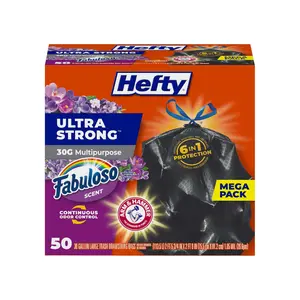 Hefty Ultra Strong 30 Gallon Trash Bags, Large Trash Bags 30 Gallon Size, Multipurpose, Break Resistant Drawstring Closure, Resists Leaks, Punctures, and Tears, Black, Fabuloso Scent, 50 Bags