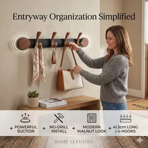 Wall Mounted Coat Rack for Entryway with Vacuum Adhesion Technology Metal and Wood Construction No Drill Installation Durable and Stylish Design
