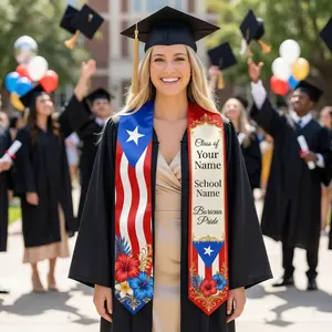 Personalized Puerto Rico Graduation Stole Custom Name School Boricua Pride Floral Sash Class of 2026 Gift For Graduate
