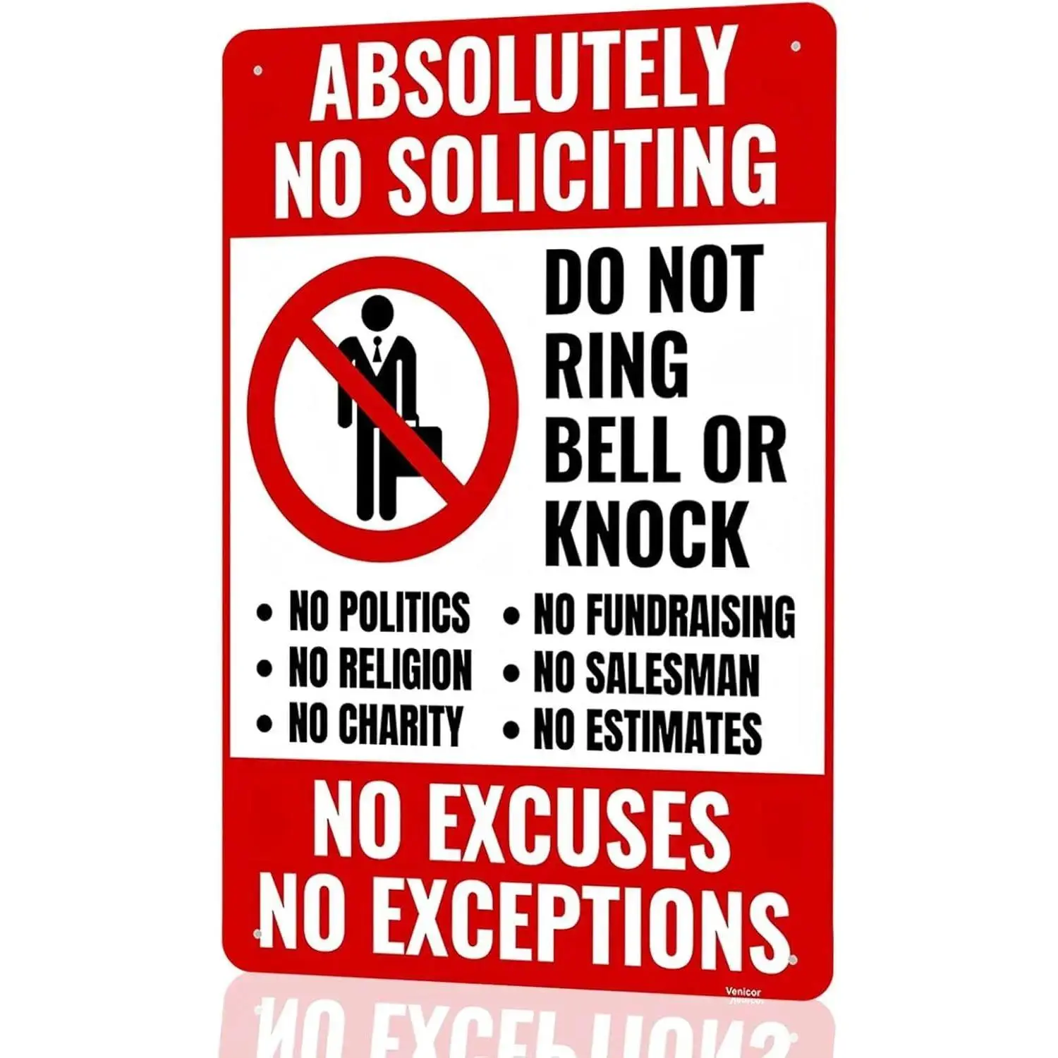 No Soliciting Sign - 12x8" Weatherproof Tinplate Door Sign, Do Not Knock Ring Doorbell, Thick Metal Yard Sign Indoor Home Decoration No Religion No Estimates No Fundraising