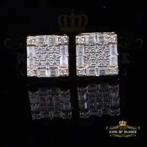 King of Bling's 10K Gold Plated Yellow Silver 1.00ct VVS 'D' Moissanite Square Stud Earring Men's/Women