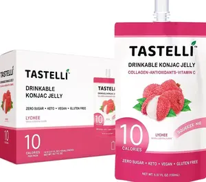 Tastelli Konjac Jelly Infused with Collagen Drink + Vitamin C + Antioxidants / 10 Calories, Vegan, Zero Sugar/Healthy Drinkable Dessert Pouch / (Lychee) - 150mL x 10 Pouches