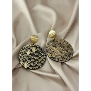 Gold Green Python Upcycled Leather & Wood Earrings