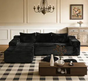 Oversized Corduroy Sectional - Soft Striped Velvet Texture Modern Farmhouse Design Perfect for Movie Nights & Lazy Sundays ModularSofa CorduroyFurniture SmallApartmentLiving HomeUpgrade CozyVibes