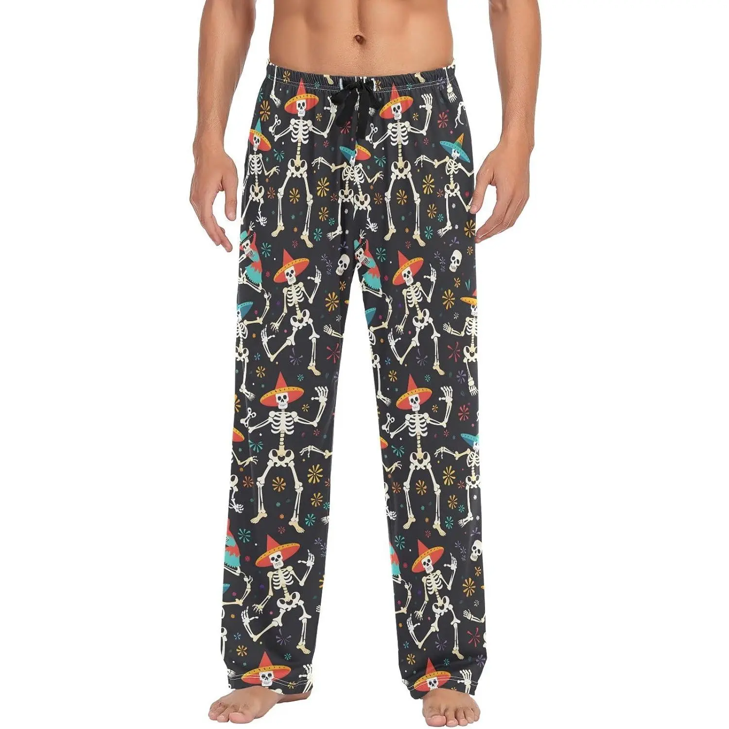 Men's Pajama Pants Skeletons Dancing Sleep Bottoms Lounge Sleepwear with Pockets Drawstring