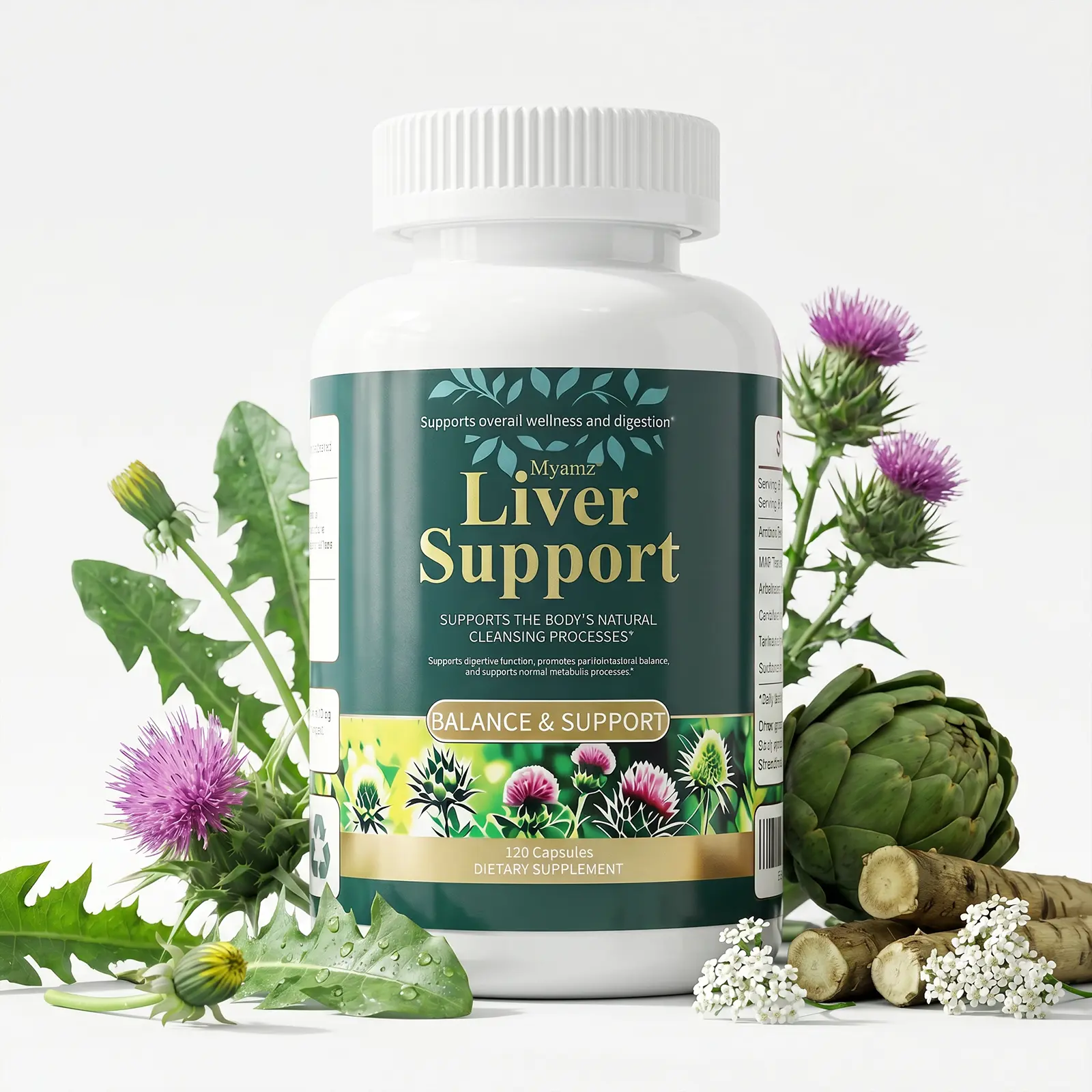 Myamz Liver Support Supplement with Milk Thistle, Dandelion & Artichoke – Herbal Detox & Cleanse Formula for Liver Health, 120 Capsules (60-Day Supply), Made in USA