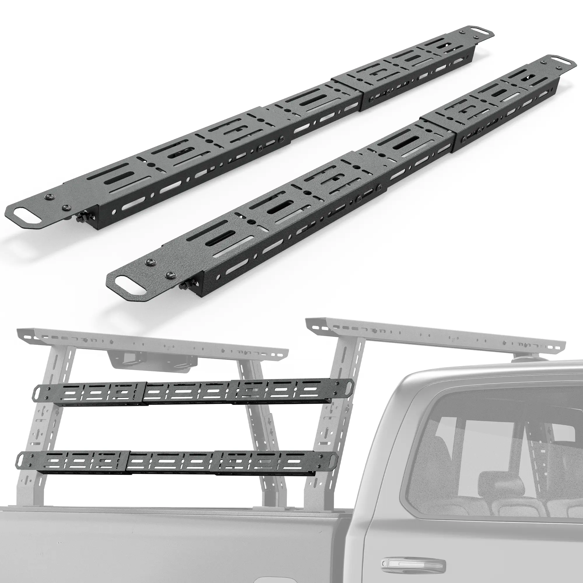 EYOUHZ Heavy Duty 2 PCS Adjustable Truck Bed Rack Crossbars, 47.76-65.31" Universal Modular DIY Replacement, Drill-Free Installation, Hardware Included for Pickup Truck Bed Rack Systems, Carbon Steel