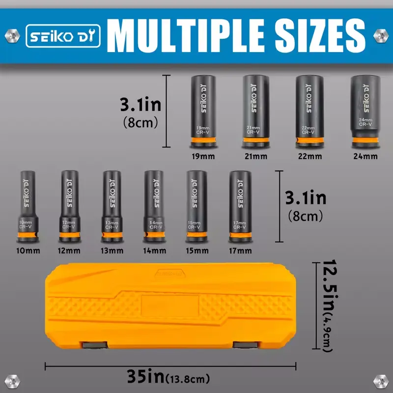 D ProTool Hub Standard Socket Set, 10-Piece Hand Tool Socket Kit for Wrench Compatibility