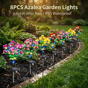 8 Pack Solar Azalea Garden Lights, Outdoor Colorful Flower Stake Lights with Auto On Night Glow, IP65 Waterproof Decorative Lights for Garden, Yard, Lawn, Patio and Pathway