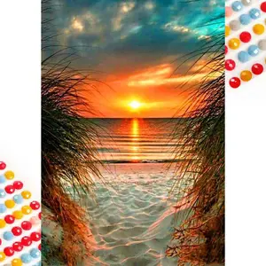 5D DIY Full Drill Round Diamond Painting - Diamond Art Kit Beach, Sunset, Ocean Mosaic, Canvas - DIY Decorative Painting, Home Wall Decor, suitable for Halloween and Christmas, birthday and anniversary gifts