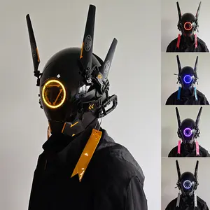 LED Light Up Punk Mask, Handmade Mechanical Sci-Fi Design, Unisex Costume Accessory for Halloween & Music Festivals (6 Colors), Cyberpunk Mask