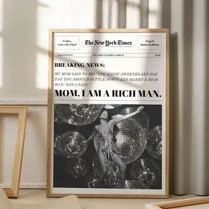Mom, I Am A Rich Man Print | Cher Wall Art | Feminist Wall Art | Trendy Newspapers Print | Aesthetic New York News