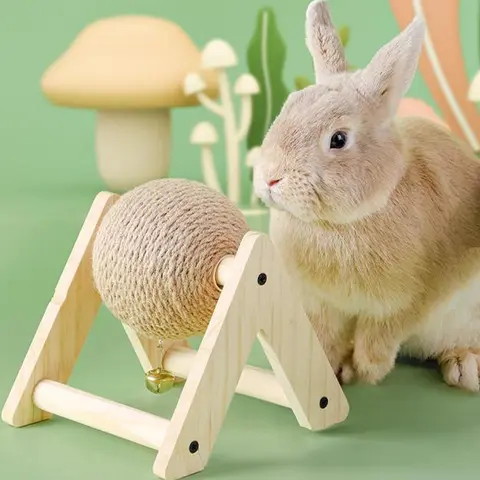 Wooden Rabbit Scratching Toy, Rabbit Grinding Ball, Durable Pet Grinding Ball for Small Animals, Rabbits, Chinchillas, Hamsters, Guinea Pigs, Rabbit Supplies