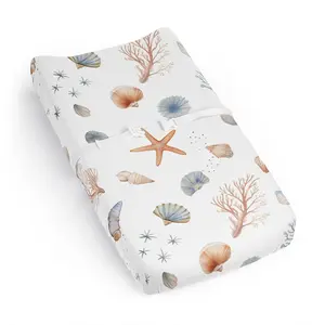 Sweet Jojo Designs Ocean Seashells Boy or Girl, Gender Neutral Baby Changing Pad Cover Sheet – Infant, Newborn, Diaper Table Change Mat Cover - Nautical, Beach Theme, Watercolor, Starfish, Coastal