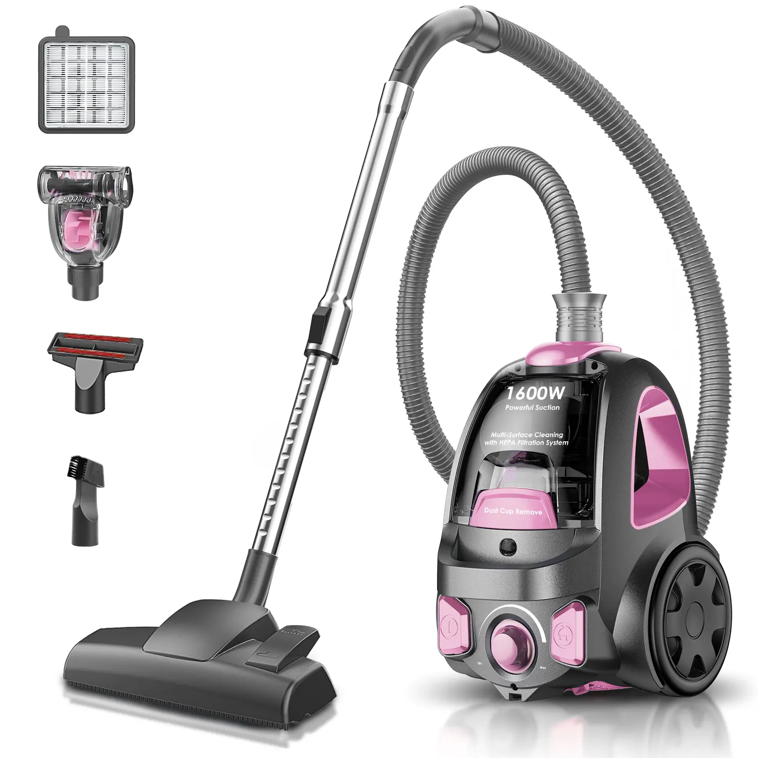 VICEASE 1600W Ultra-Powerful Corded Canister Vacuum, Bagless Corded Cylinder Vacuum, Auto Cord Rewind, H13 HEPA Filter, 3.7Qt Large Capacity, 5 Tools for Hard Floors, Pet Upholstery, Tiles, Car, Vacuums, Corded Cylinder Vacuums,summerwins