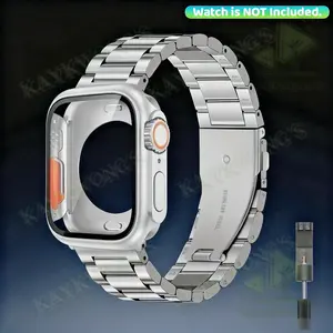 KAYKWONG'S Stainless Steel Metal Solid Band with Watch Case, Smartwatch Strap, Compatible with iWatch Series 11/10/9/8/7/6/5/4/3/2/1, For 46mm 45mm 44mm 42mm 41mm 40mm 38mm, Smart Watch Straps