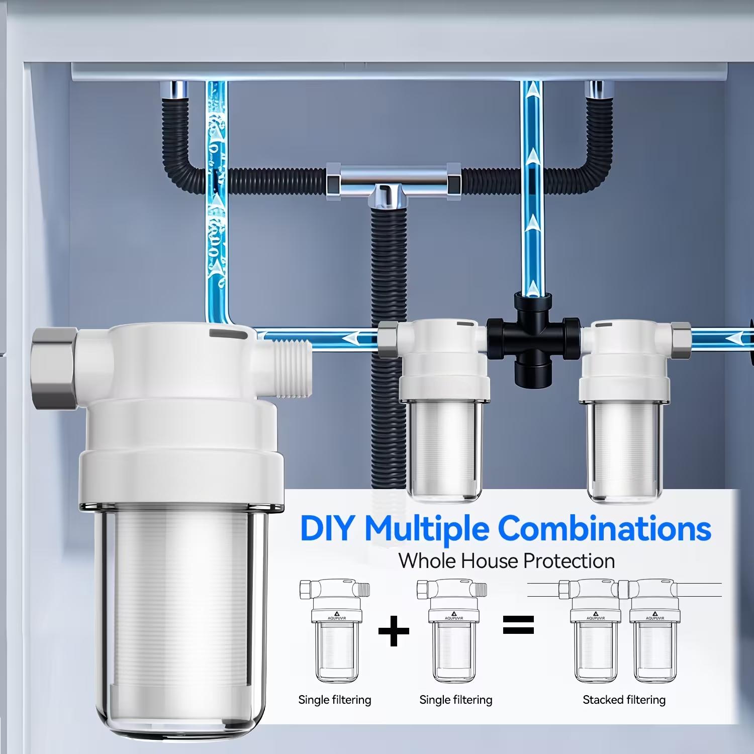 Whole-house water filtration system, DIY stackable pre-filter, household sediment filter, suitable for well water/municipal water, removes rust, sediment, and residual chlorine