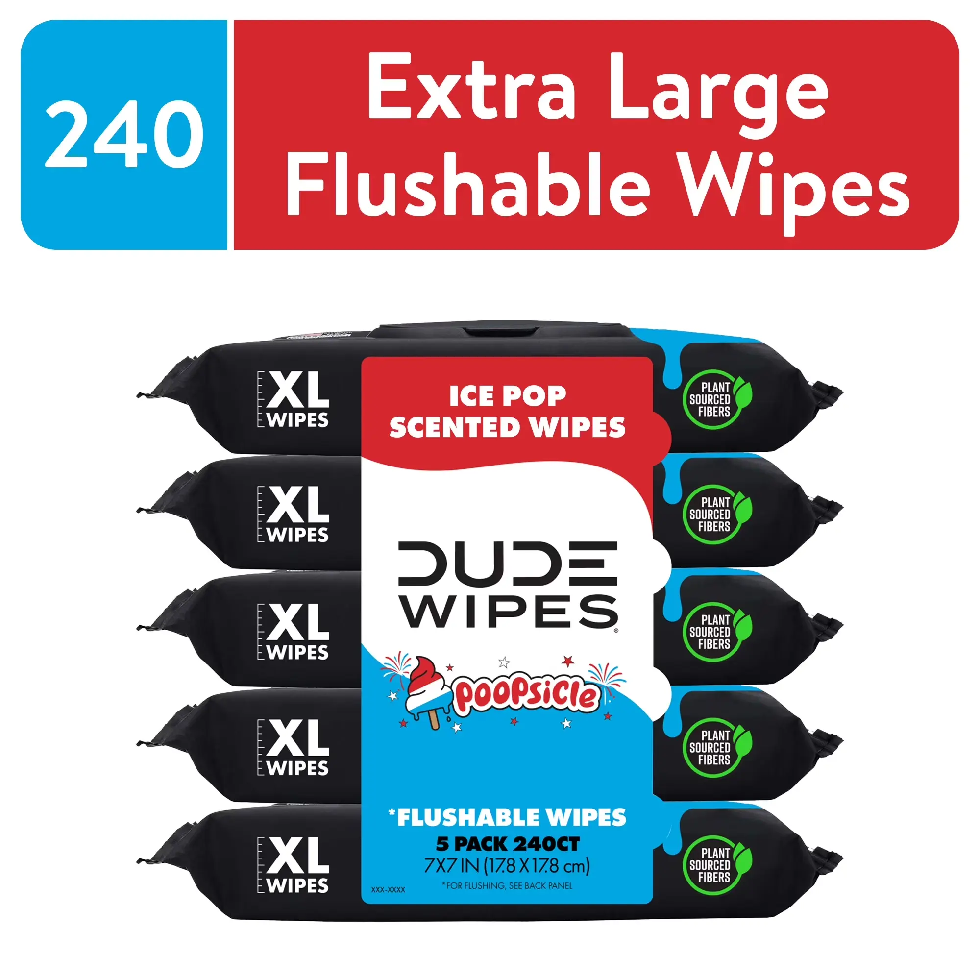Choose ur scent| DUDE paper Wipes  Poopsicle, Ice Pop Scented Extra Large Flushable Wipes, 48 Count, 5 Pack (240 Total)
